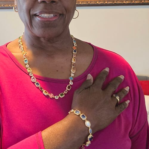 Customer photo review of Solstice Gemstone Necklace Gold