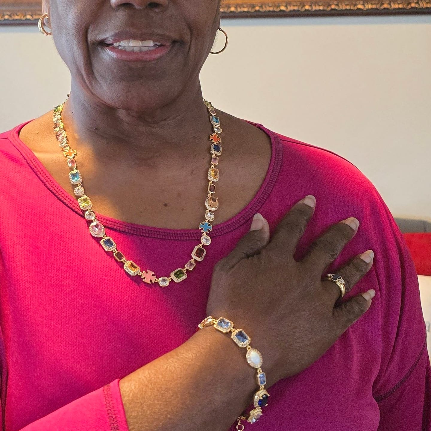 Customer photo review of Solstice Gemstone Necklace Gold