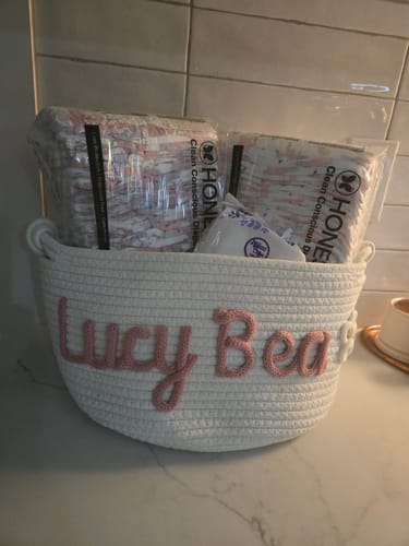 Customer photo review of Baby Knits™  Multicolor Personalized Knitted Basket