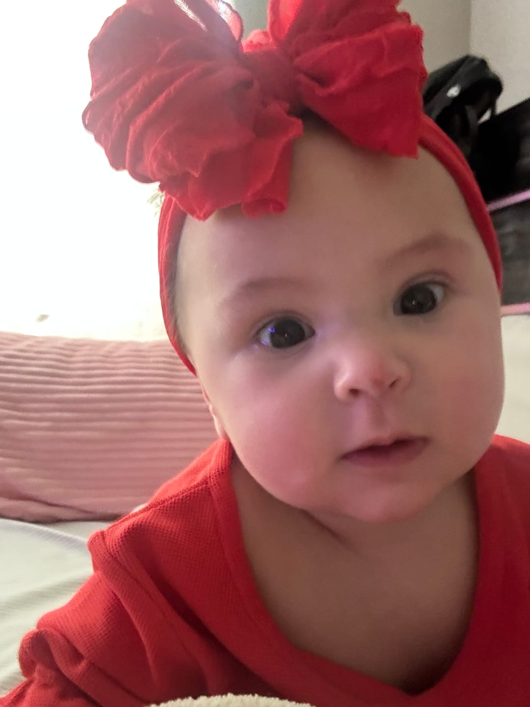 Customer photo review of Ruffled Headband-Bright Red