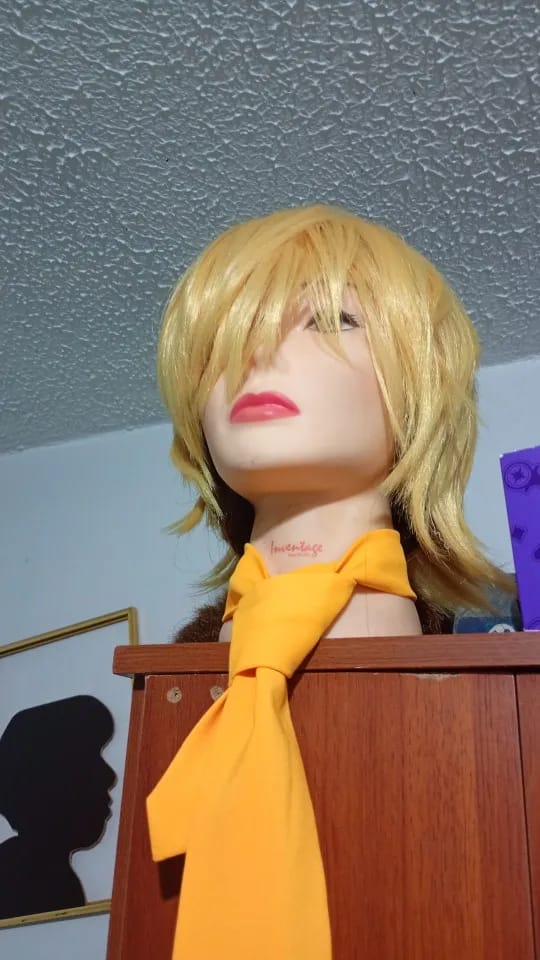 Customer photo review of Synthetic Unisex 12 Inches Short Cosplay Bob Wig With Bangs Pink Blonde Orange Halloween Lolita Look 🎀✨