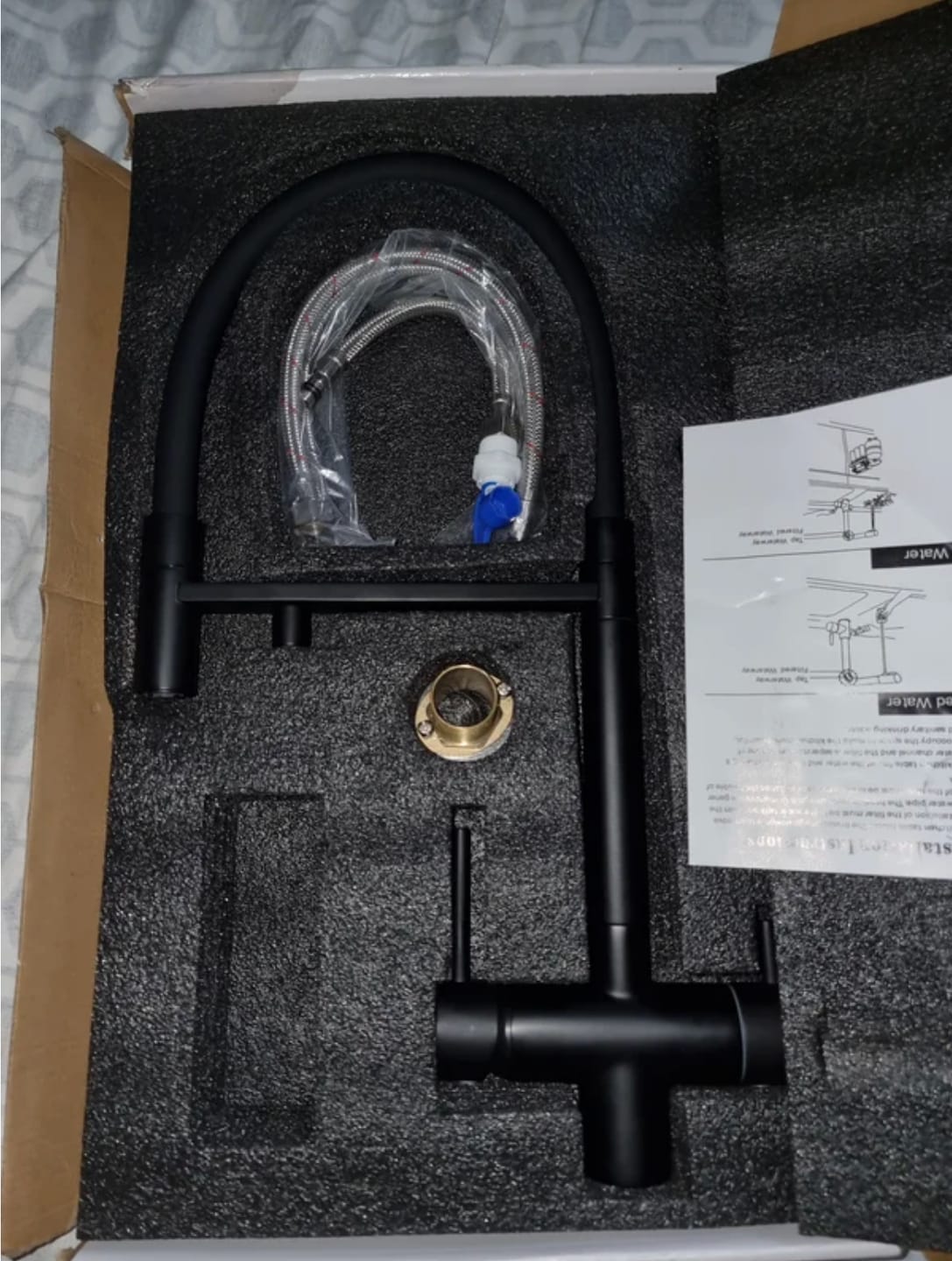 Customer photo review of Trier - Three-Way Kitchen Faucet with Filter Tap Reverse Osmosis Compatible and Pull-Down Spout