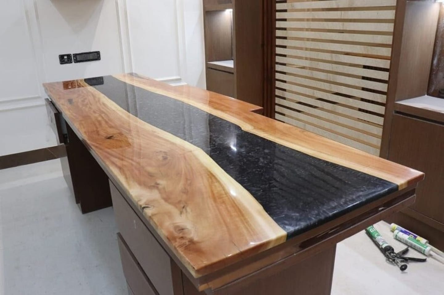 Customer photo review of Handcrafed Black Walnut Live Edge Epoxy River Dining Table - A53