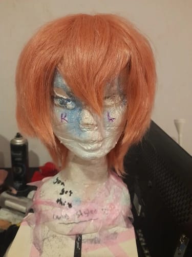 Customer photo review of Synthetic Unisex 12 Inches Short Cosplay Bob Wig With Bangs Pink Blonde Orange Halloween Lolita Look 🎀✨