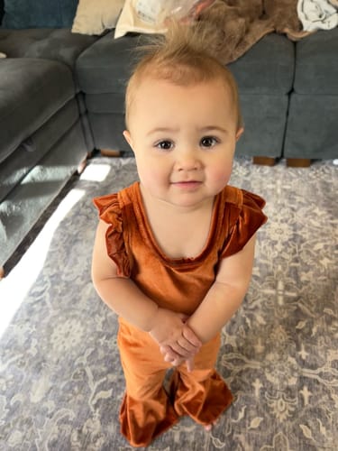 Customer photo review of Dinah Velvet Jumpsuit in Rust