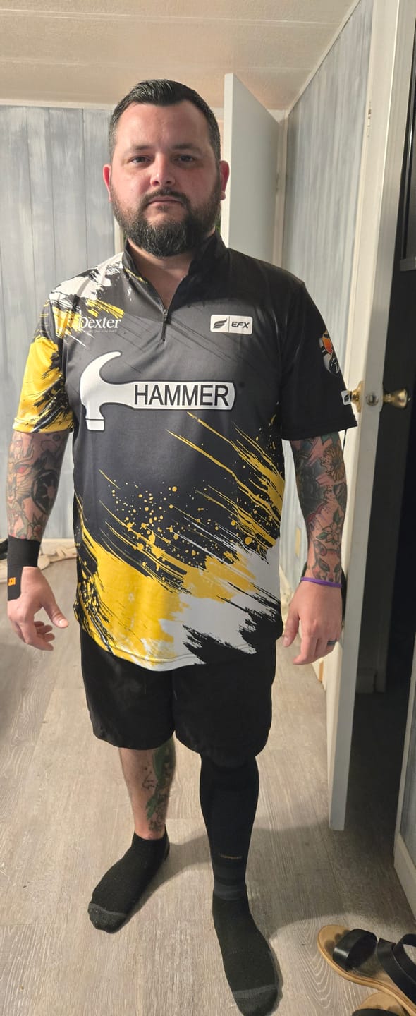 Customer photo review of CHRIS MCMILLAN 2025 - RIPPED - BLACK WHITE GOLD - BOWLING JERSEY
