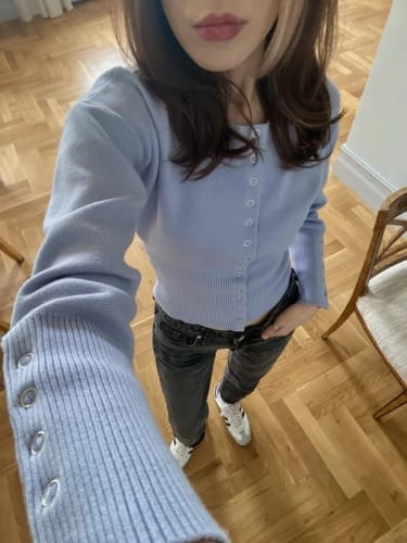 Customer photo review of Shelly Snap Button Knit Cardigan