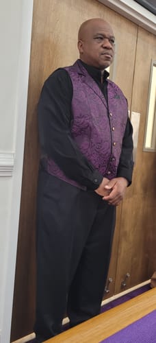 Customer photo review of Black Purple Paisley Jacquard Men's Collar Victorian Suit Vest Tie Hanky Cufflinks Set