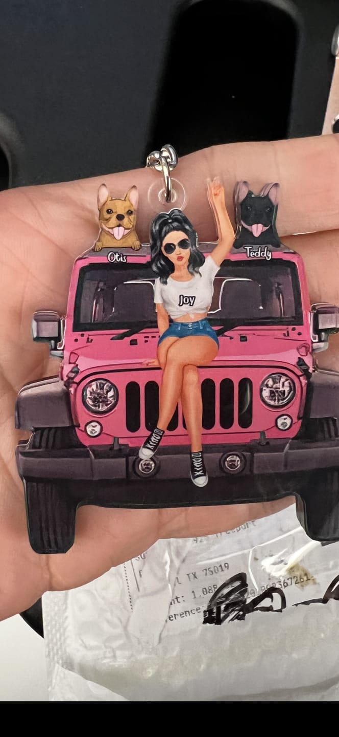 Customer photo review of Personalized A Girl With Off-Road Car And Dog Keychain Gift For Journey Girls
