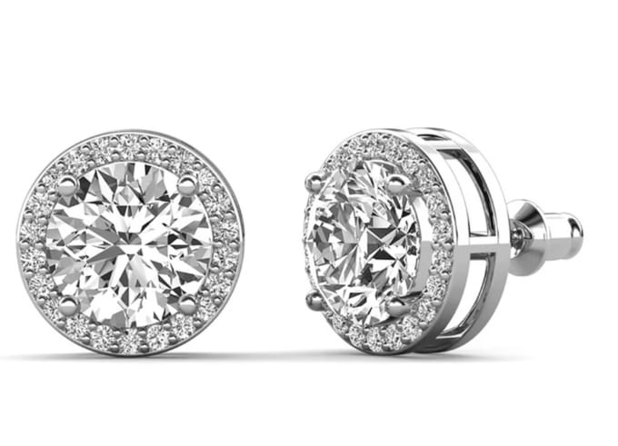 Customer photo review of Ariel 18k White Gold Plated Halo Stud Earrings with Simulated Diamond Crystals