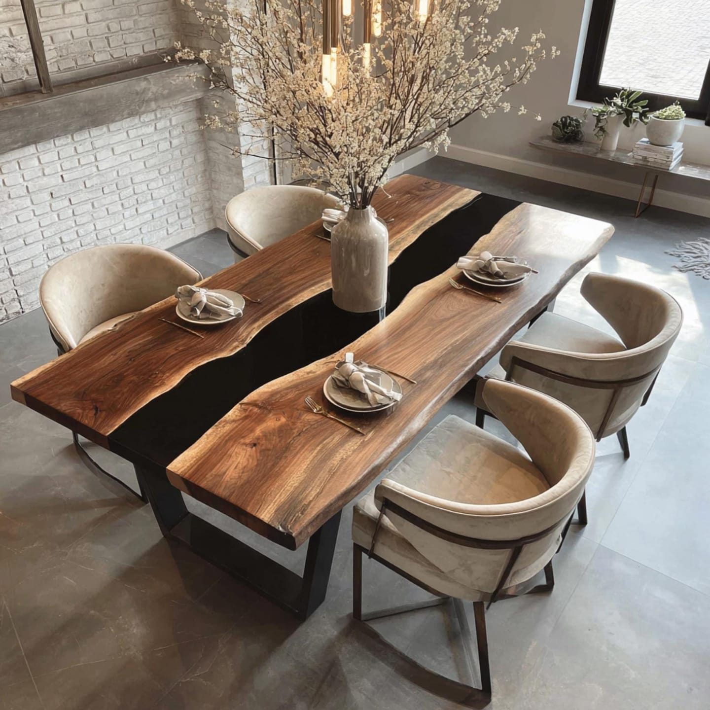 Customer photo review of Handcrafed Black Walnut Live Edge Epoxy River Dining Table - A53