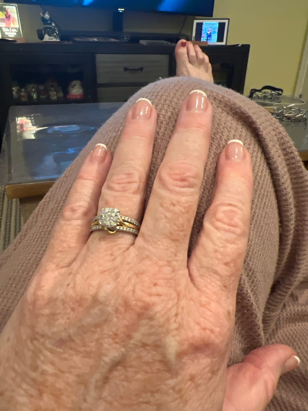 Customer photo review of Round Moissanite Two Tone Vine Split Shank Pave Engagement Ring