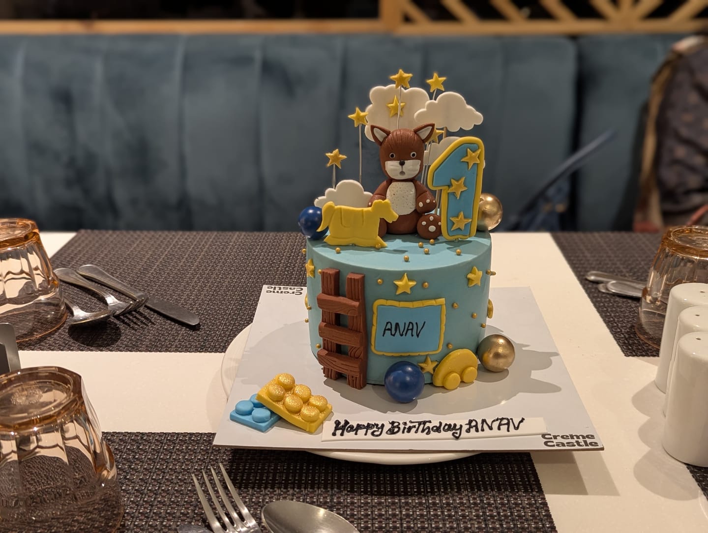 Customer photo review of Teddy and ladder Cake