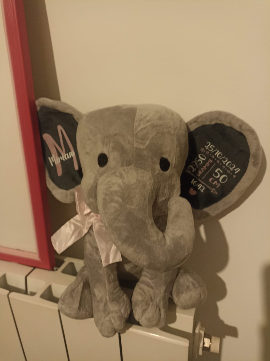 Customer photo review of Per la nascita - Elefante di peluche con nome e dati di nascita
