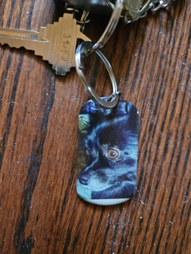 Customer photo review of Personalized Dog Memorial Keychain – Once By My Side Forever In My Heart