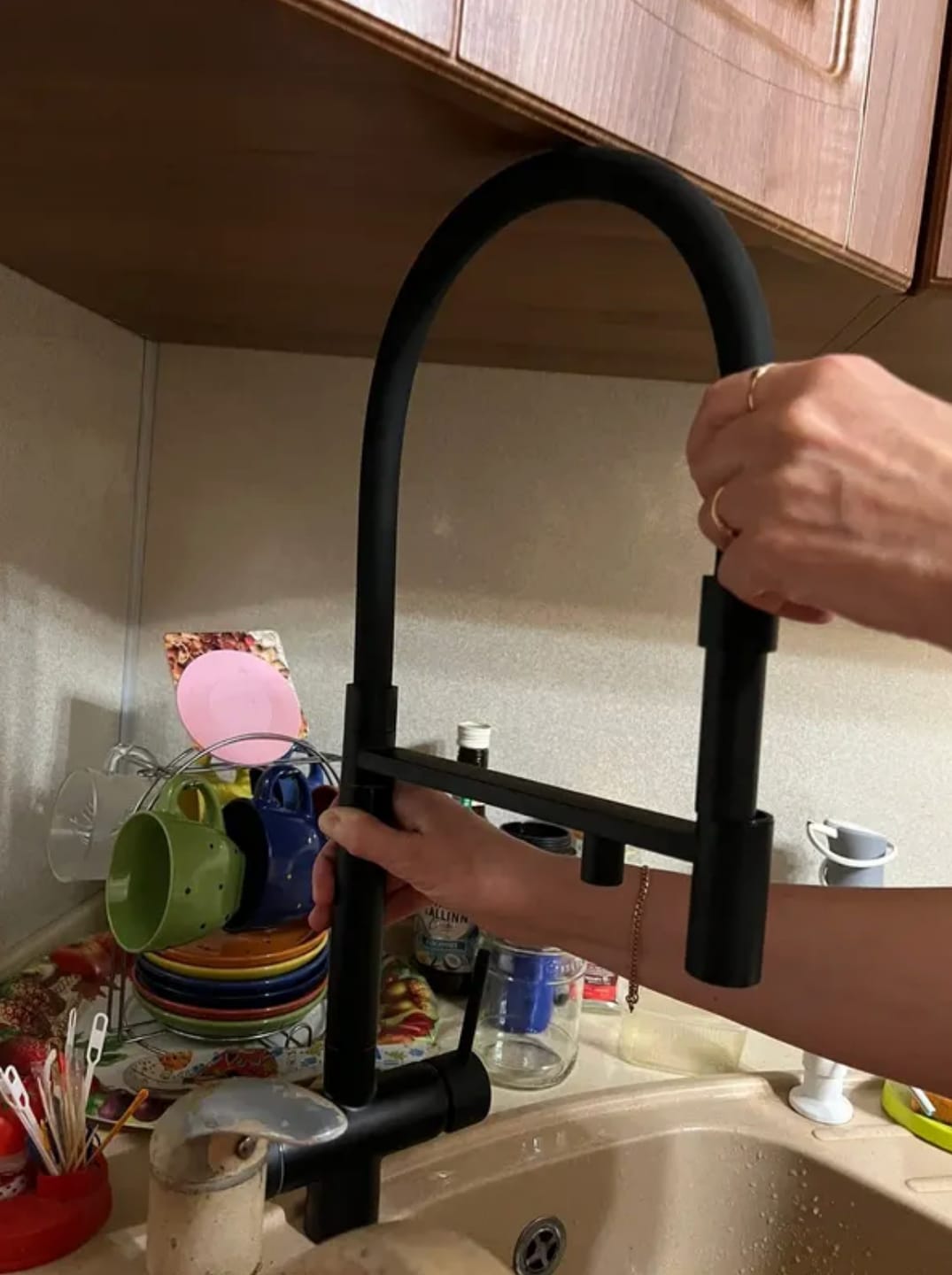 Customer photo review of Trier - Three-Way Kitchen Faucet with Filter Tap Reverse Osmosis Compatible and Pull-Down Spout