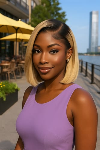 Customer photo review of Ombre Ash Blonde 5x5 HD Pre-Cut Lace Glueless Bob Style Wig 10-12"