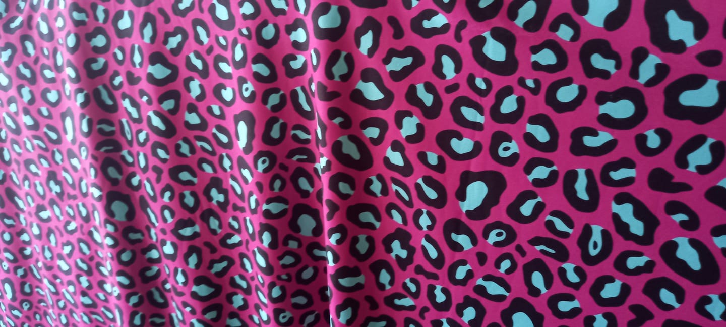 Customer photo review of Hot Pink Leopard Print Lycra Stretch Fabric – Bold Animal Pattern by Metre