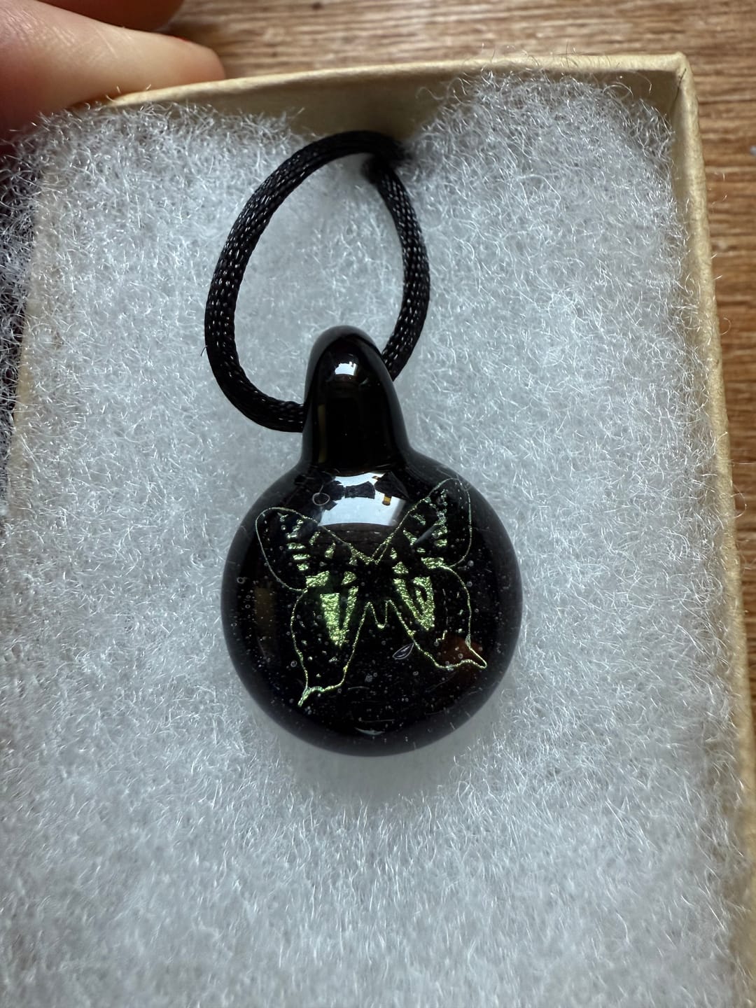 Customer photo review of Butterfly Hologram Pendant with Infused Cremation Ash