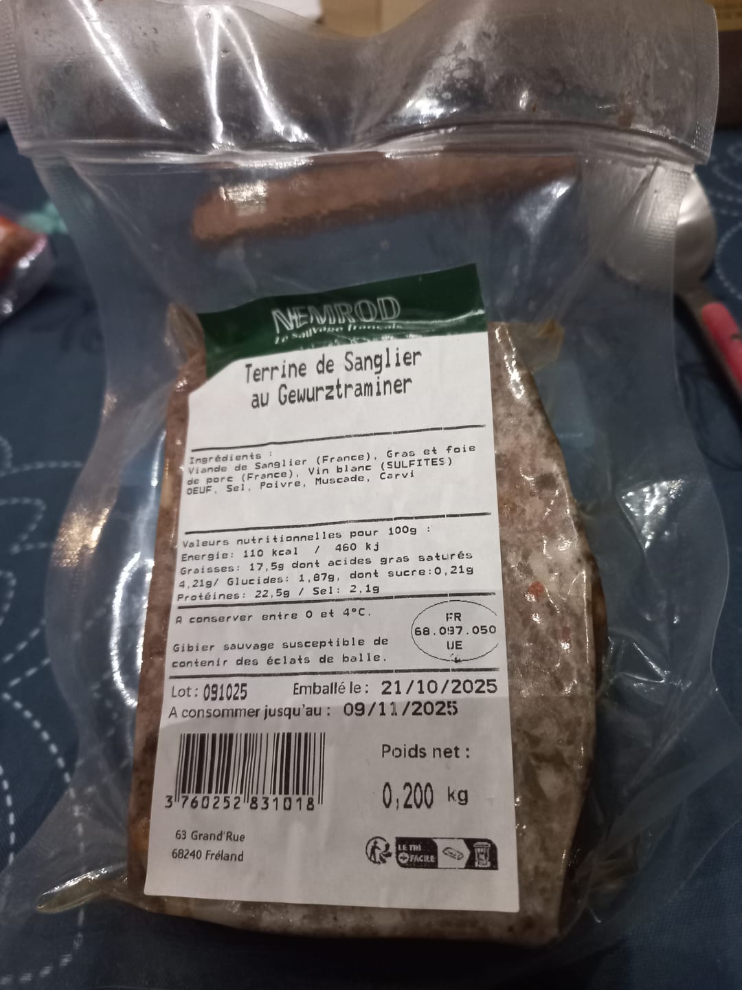 Customer photo review of Tranche de terrine fraîche de sanglier au Gewurztraminer (200g)