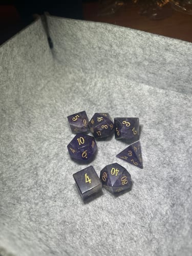 Customer photo review of URWizards D&D Amethyst Gemstone Engraved Dice Set