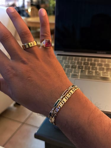 Customer photo review of Vintage 14k Yellow Gold Ruby Sapphire Emerald Diamond Line Bracelet 7.25"