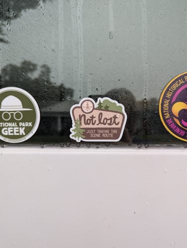 Customer photo review of "Not Lost, Just Taking The Scenic Route" Sticker