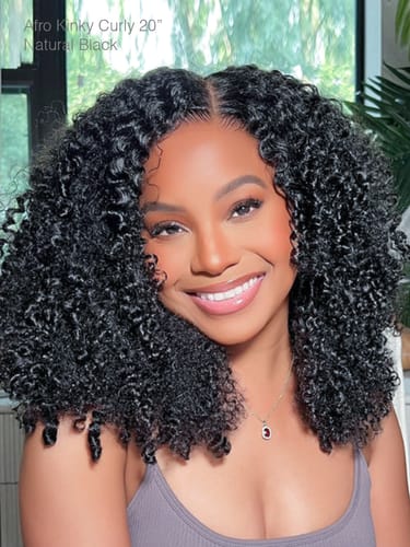 Customer photo review of Afro Kinky Curly Glueless Wig 5x5 HD Lace Invisible Knots 180% Density