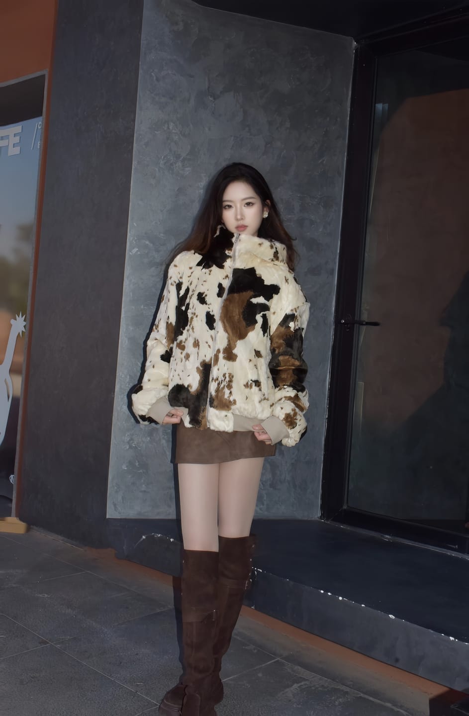 Customer photo review of WARDEN EDGE Reversible Jacket with Smooth Knit & Cow-Pattern Furry Fabric
