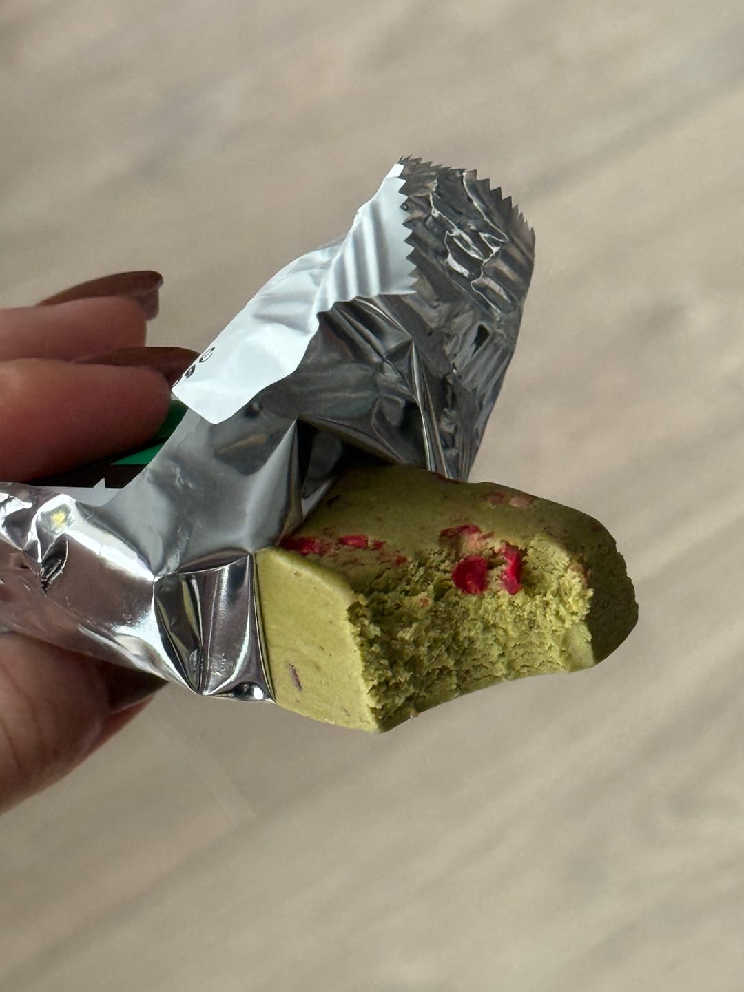 Customer photo review of Matcha + Raspberry