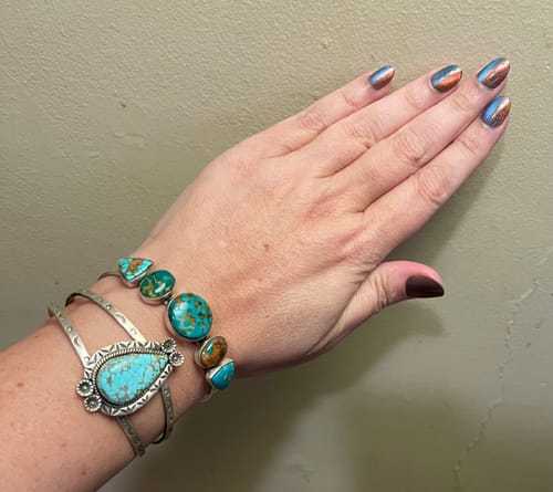 Customer photo review of Handmade Sterling Silver Number 8 Turquoise Cuff Bracelet with Signed Nizhoni