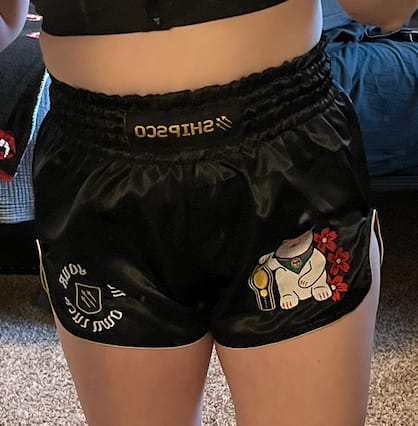Customer photo review of Money Cat Muay Thai Shorts