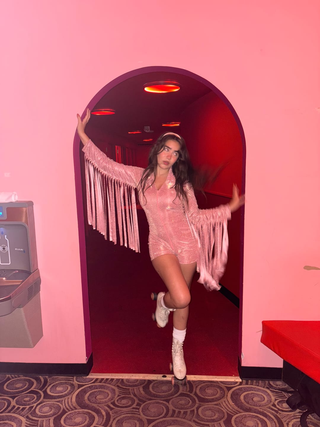 Customer photo review of Glitter Fringe Romper in Orange