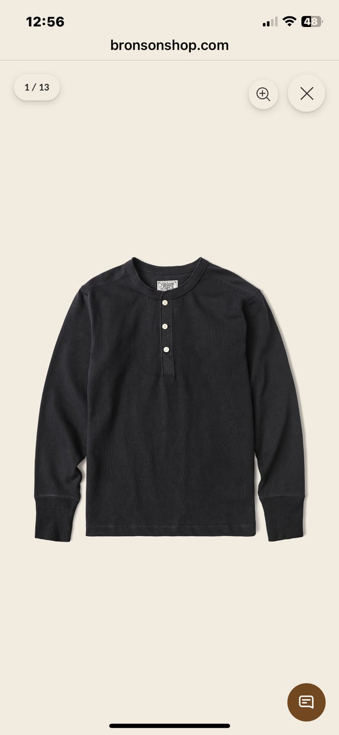 Customer photo review of Vintage Long Sleeve Henley Shirt - Black