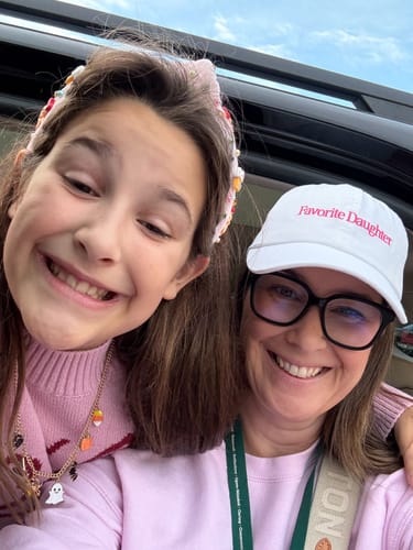 Customer photo review of Favorite Daughter Classic Logo Baseball Hat - White/Pink
