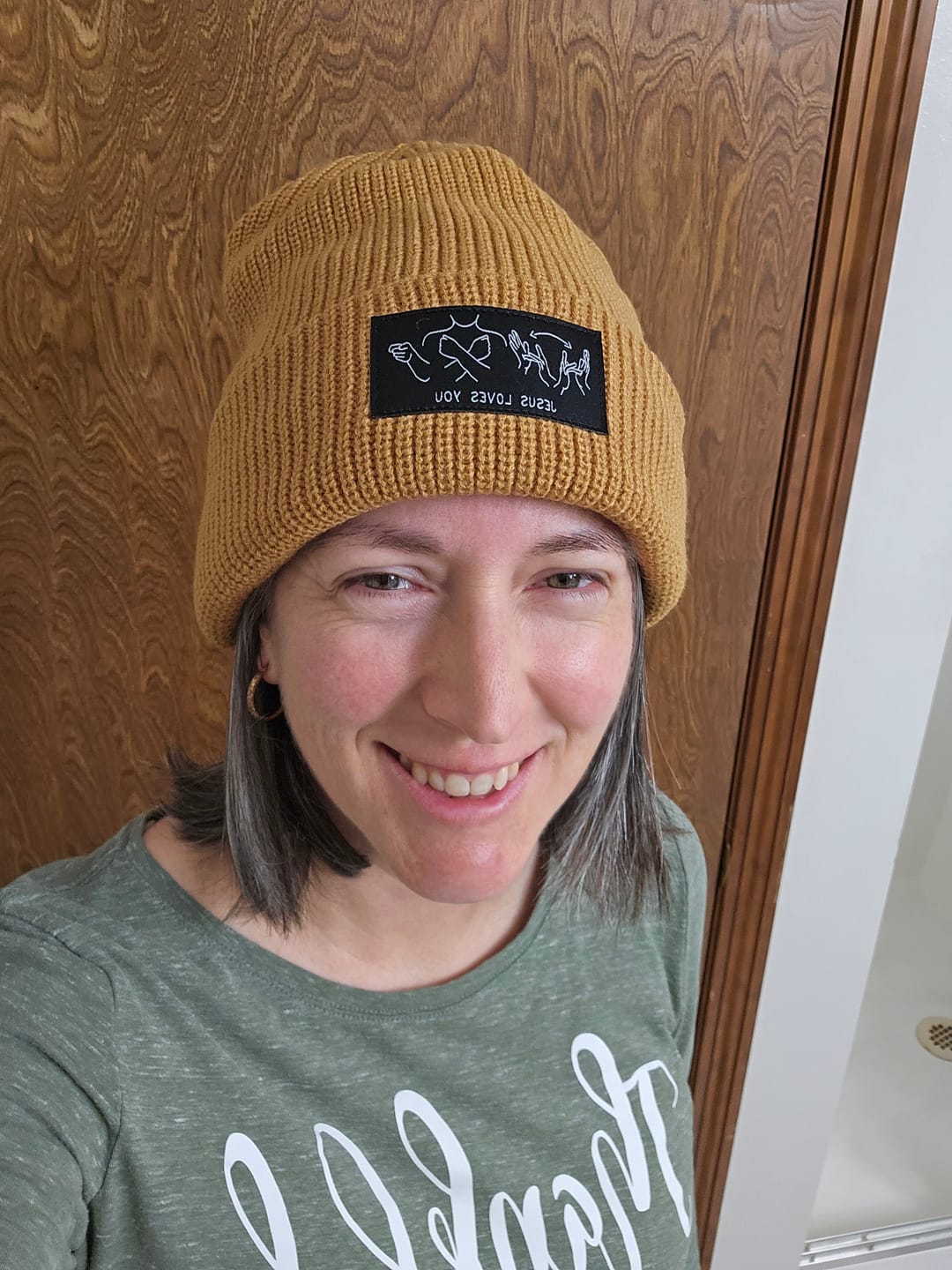 Customer photo review of JESUS LOVES YOU ASL BEANIE+