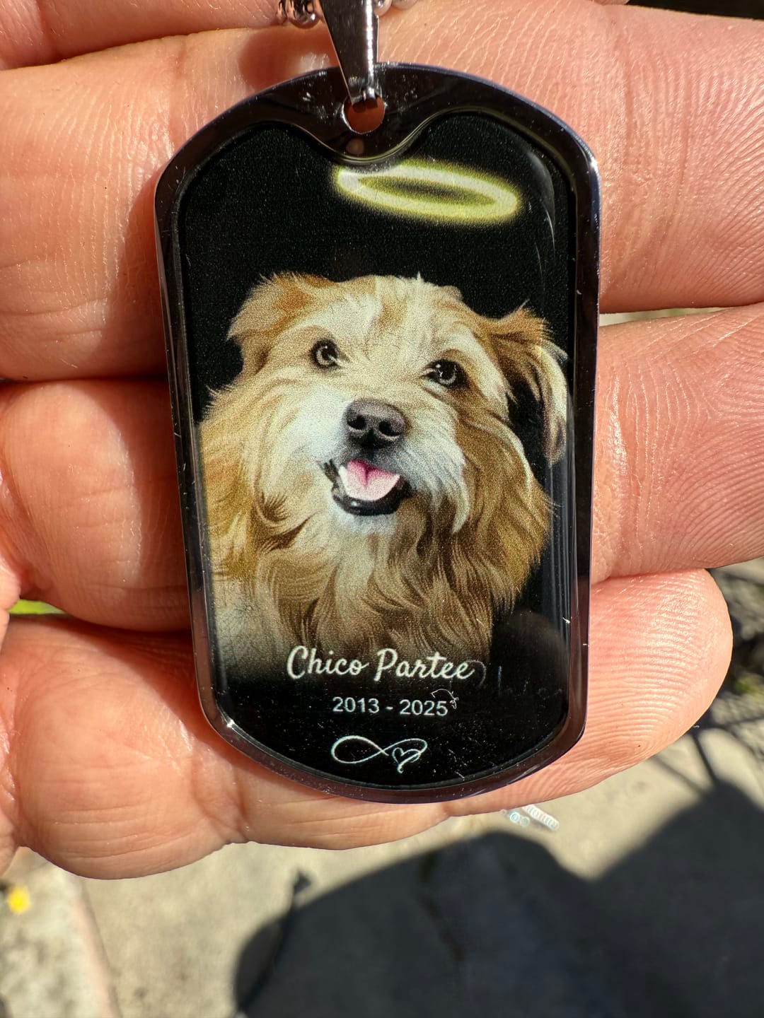 Customer photo review of Custom Name Photo Dog Tag Memorial Necklace