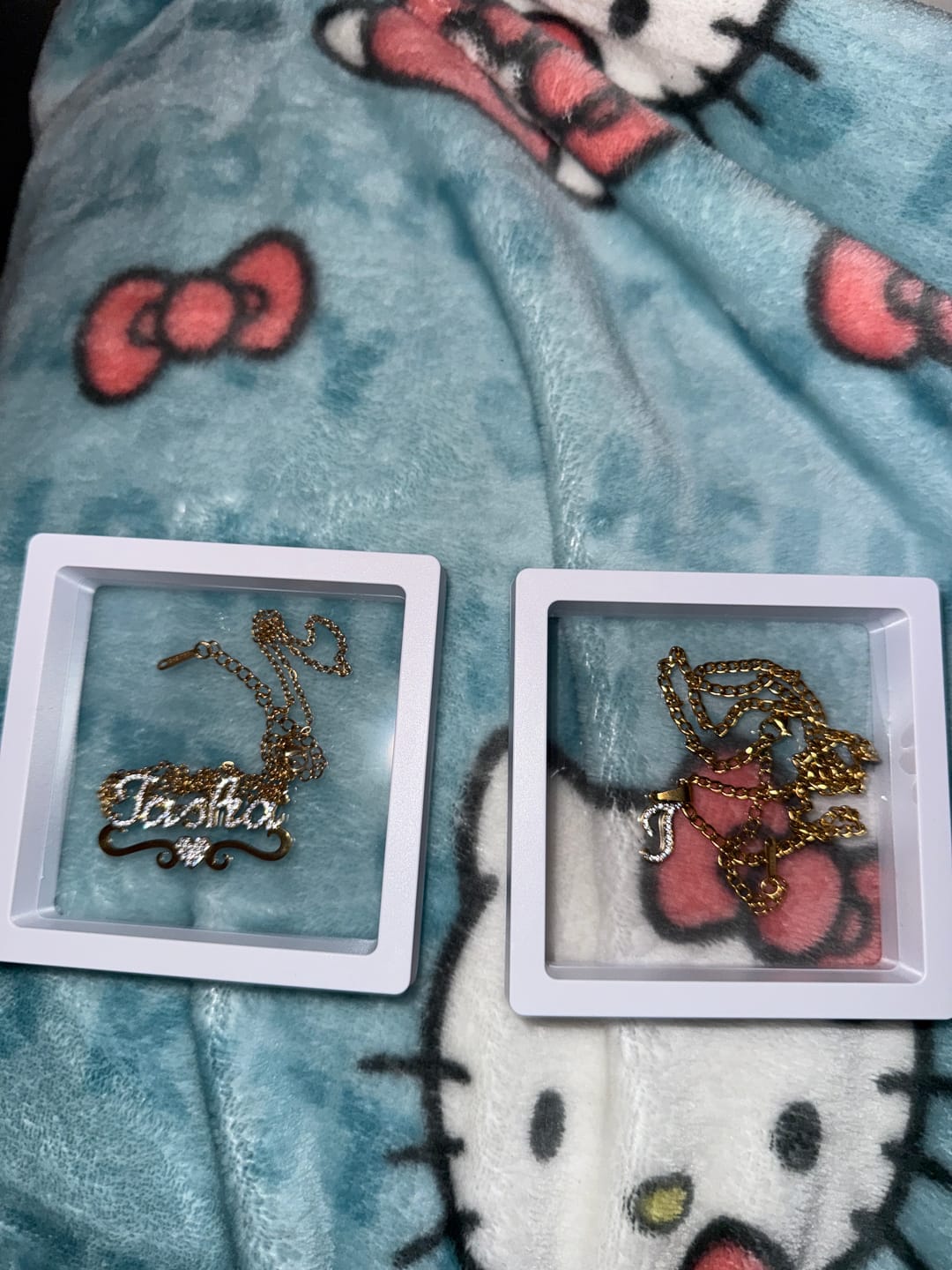 Customer photo review of Script Iced Letter Necklace