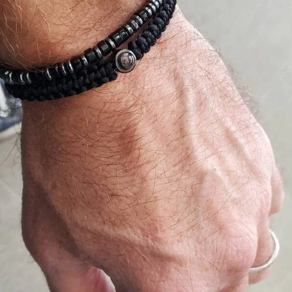 Customer photo review of Obsidian 'Strong as Fuck' Morse Code Bracelet