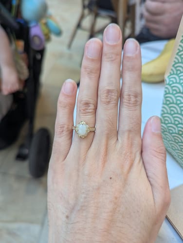 Customer photo review of Solid White Opal & Diamond Ring in 9ct Rose Gold
