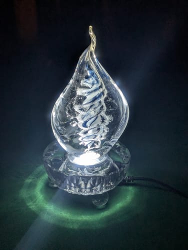 Customer photo review of Illuminated Memorial Glass Flame with Cremation Ashes