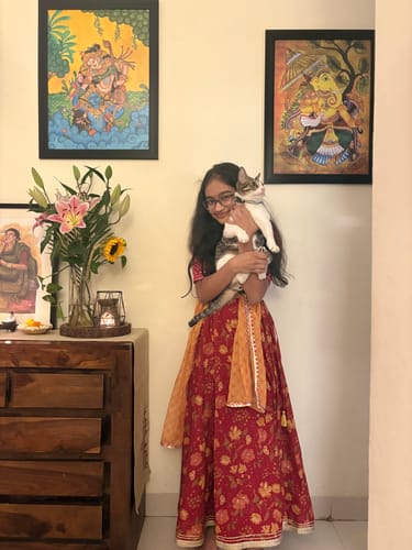 Customer photo review of Yellow & Red Chanderi 3 pcs Lehanga Set For Girls