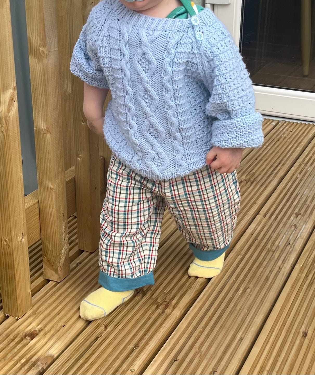 Customer photo review of Checked Seersucker Reversible Pull On Trousers