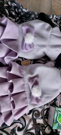 Customer photo review of Warm Fleece Bow Layered Dog Dress Jacket