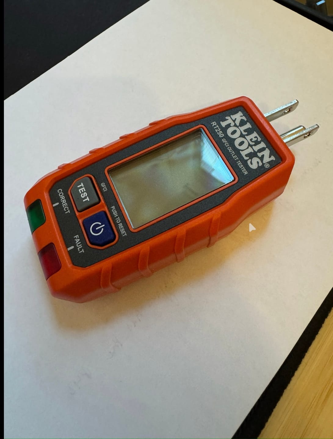 Customer photo review of Klein Tools RT250 GFCI  Receptacle Tester with LCD Display, for Standard  3-Wire 120V Electrical Outlets
