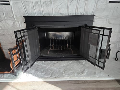 Customer photo review of Finley Flat Black Masonry Fireplace Door | Standard Sizes