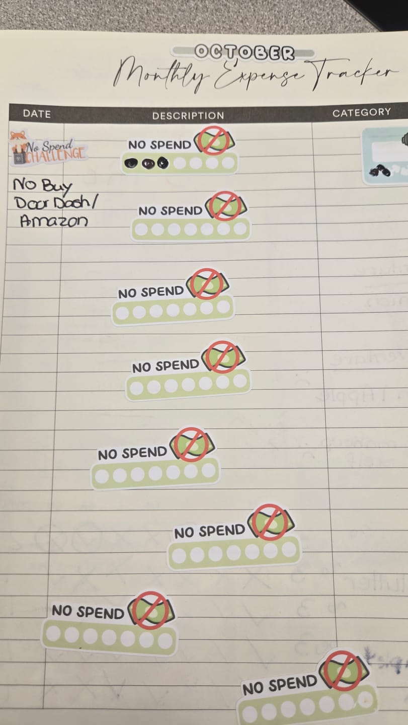 Customer photo review of No Spend Tracker Planner Stickers