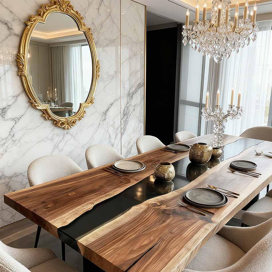 Customer photo review of Handcrafed Black Walnut Live Edge Epoxy River Dining Table - A53