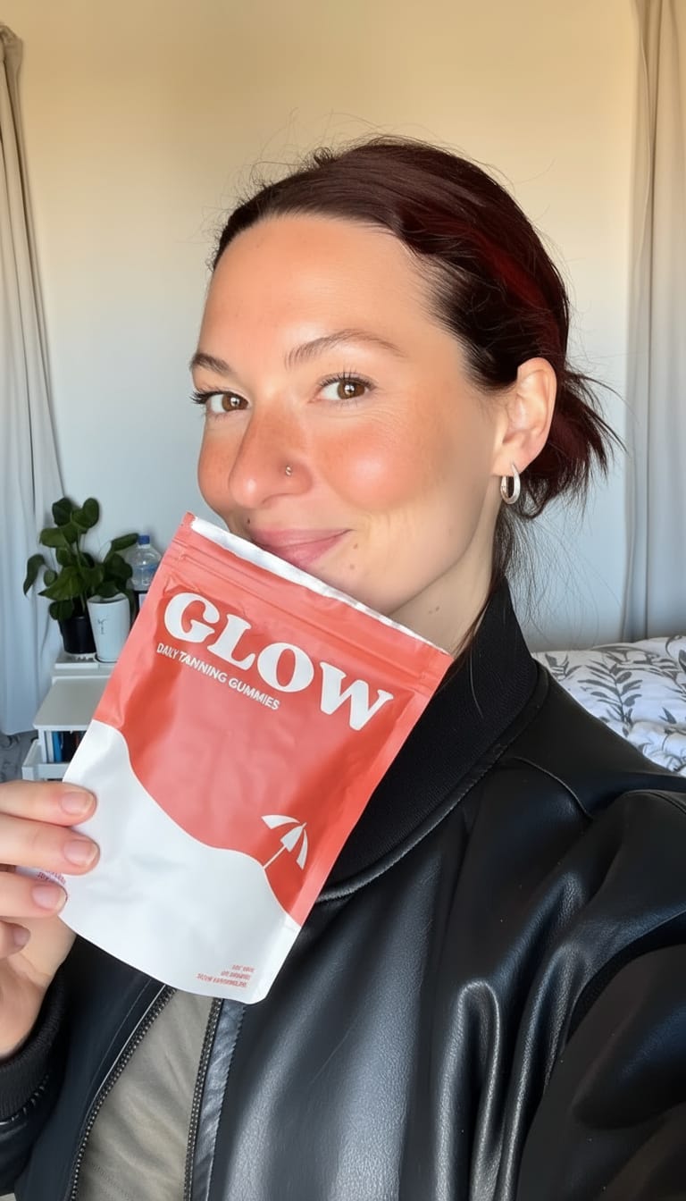 Customer photo review of Glow Tanning Gummies