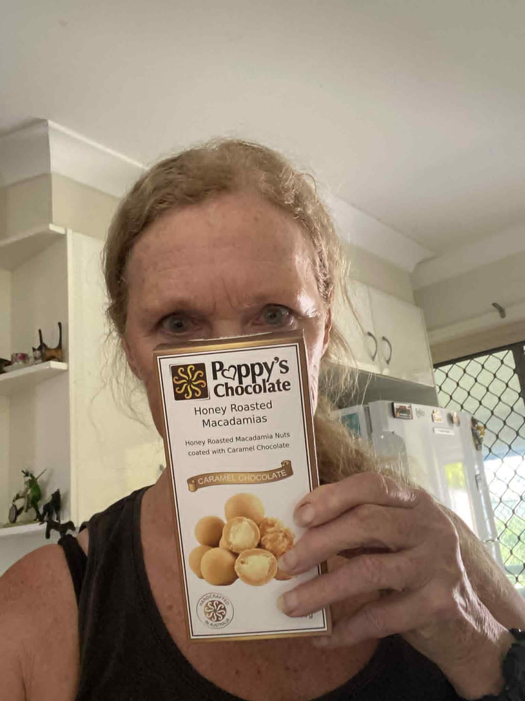 Customer photo review of Caramel Chocolate Coated Macadamias 150g